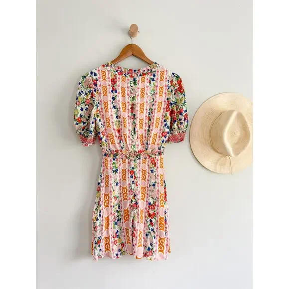 SaloniLea Smocked Floral-print Ecovero-blend Crepe Mini DressSz 0